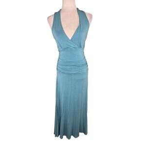 Spiegel Y2k vintage ruched stretch maxi summer tropical dress Small turquoise